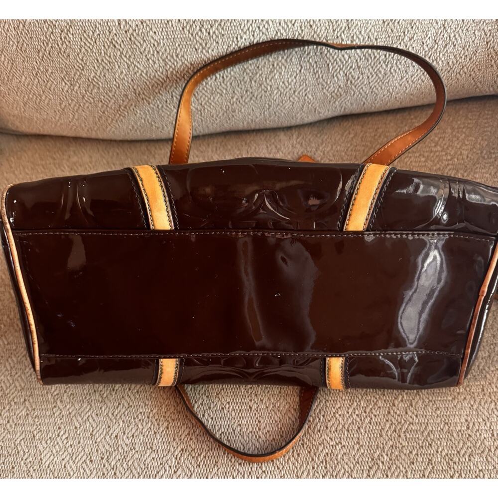 Patent Leather Coach Peyton Signature Embossed Satchel Brown/Tan F20065 - Picture 11 of 13